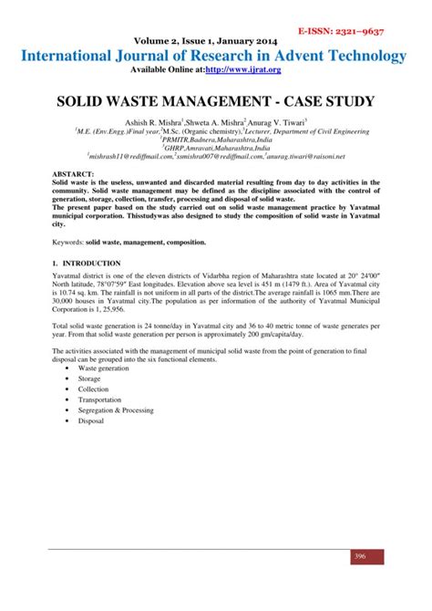 Pdf Solid Waste Management Case Study With Waste Management Report