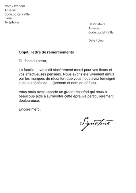 Lettre De Remerciement Suite A Un Deces