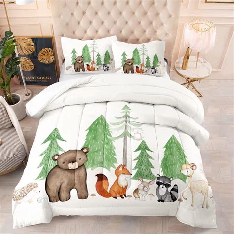 Cartoon Jungle Animals Bedding Set Twin Size Forest Animals Comforter ...