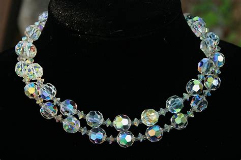 Vintage Crystal Necklace 2 Strands Aurora By Auntbeasbling On Etsy