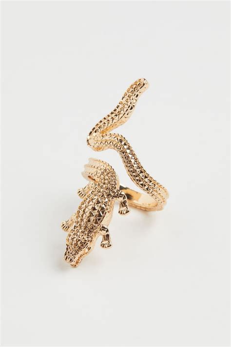 Crocodile Shaped Ring Gold Coloured Ladies Handm Gb