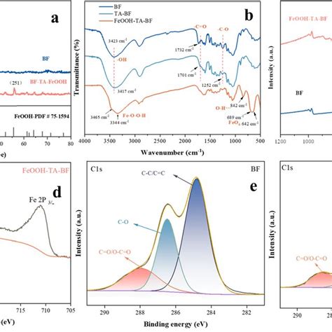 A The XRD Spectra Of BF And BF TA FeOOH B The FT IR Diagram Of BF