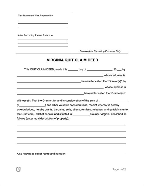 Free Virginia Quit Claim Deed Form Pdf Word