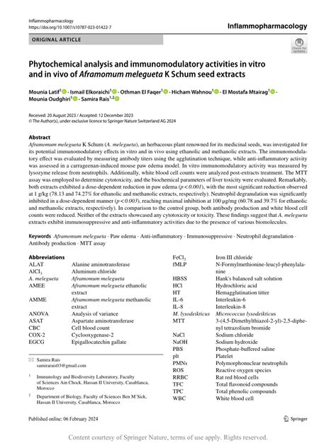 Phytochemical Analysis And Immunomodulatory Activities In Vitro And In