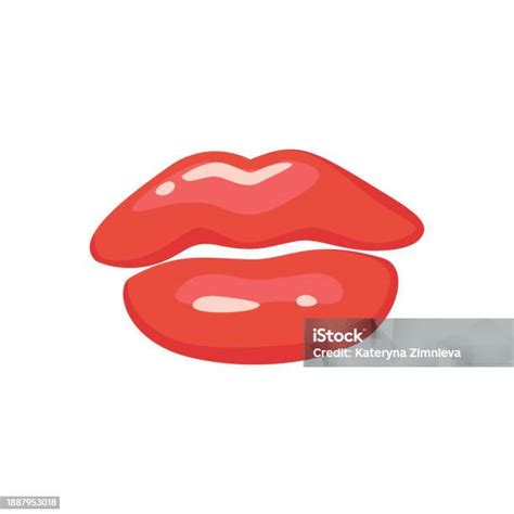 Bright Red Lips In Cartoon Style For Valentines Day Kiss Vector Illustration Isolated On White ...