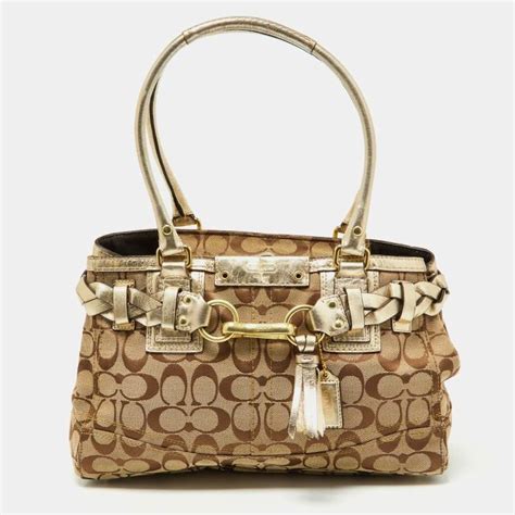 Coach Beige/Gold Signature Canvas and Leather Satchel Coach | The ...