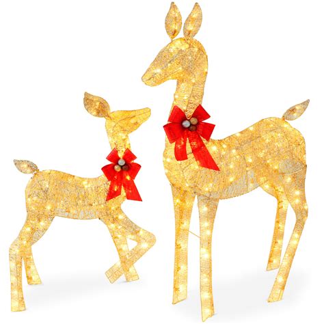 2-Piece Lighted Christmas Deer Family Outdoor Decor Set with LED Light ...