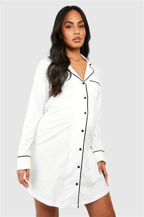 Maternity Jersey Piping Button Nightie Boohoo