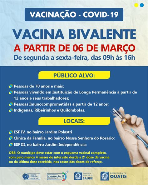 SAÚDE QUATIS DARÁ INÍCIO A APLICAÇÃO DA VACINA BIVALENTE CONTRA A