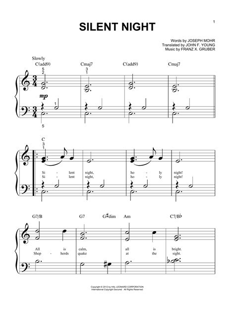 Silent Night By Joseph Mohr Sheet Music For Big Note Piano At Sheet