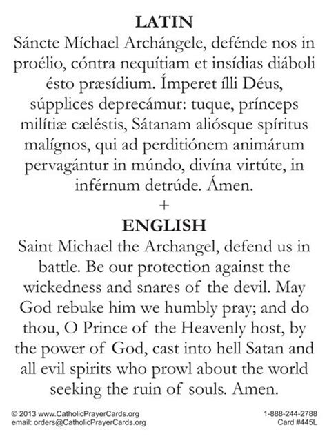 BILINGUAL St Michael Prayer Card Latin English St Michael Prayer