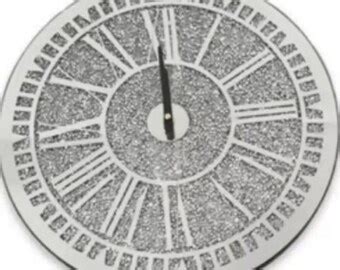 Numeric Wall Clock Silver Crushed Diamond Diamante Crystal Bling