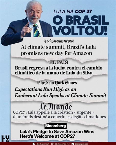 Imprensa Internacional Destaca O Discurso De Lula Na Cop Josias Gomes