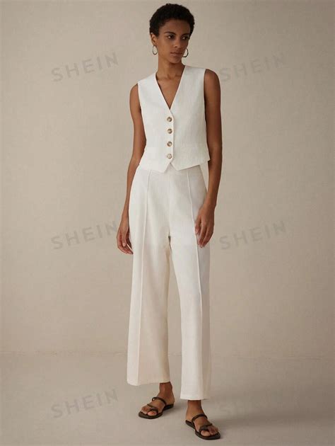 SHEIN BIZwear Conjunto de Colete Calça e Blazer Branco em estilo