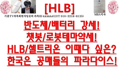 주식투자 Hlb반도체배터리 강세챗봇로봇테마약세hlb셀트리온 이때다 싶은한국은 공매들의 파라다이스 Youtube