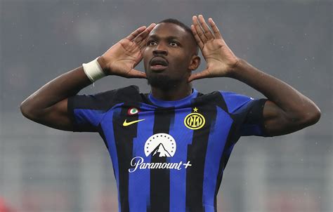 Inter Striker Marcus Thuram Celebrates Serie A Win Vs Atalanta