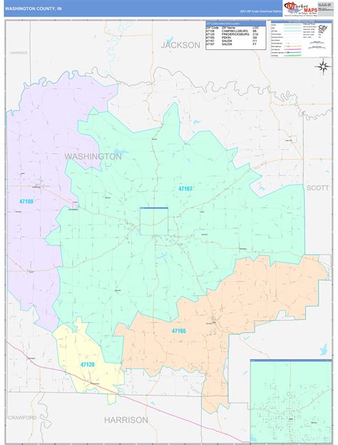 Washington County, IN Wall Map Color Cast Style by MarketMAPS - MapSales.com