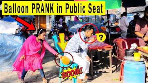 Popping Balloon Blast In Public Seat Prank Crazy Reaction With