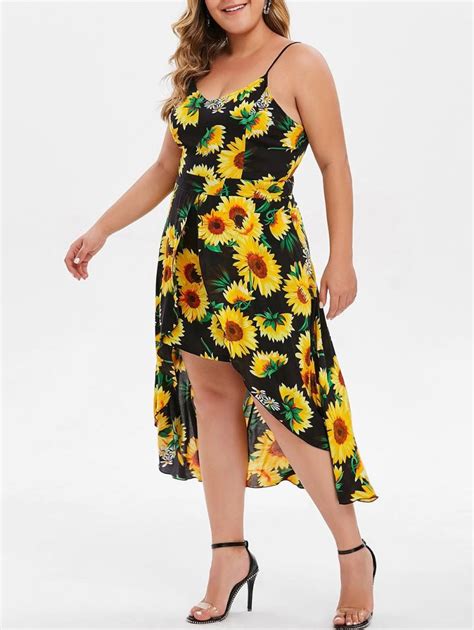 Plus Size High Low Sunflower Print Dress Print Dress Plus Size