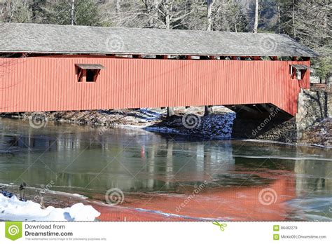 Covered Bridge Stock Image Image Of Trees Water Creek 86482279