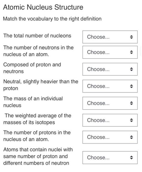 Solved Atomic Nucleus Structure Match The Vocabulary To The Chegg