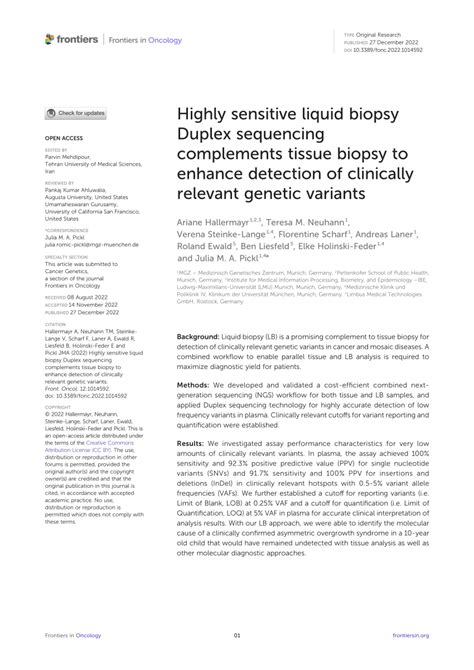 Pdf Highly Sensitive Liquid Biopsy Duplex Sequencing Complements