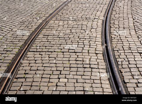 Tram Tram Railway Railway Tram Cobble Stone Hi Res Stock Photography