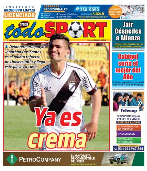 Portada Impresa Diario Todo Sport 23122019 Todo Sport