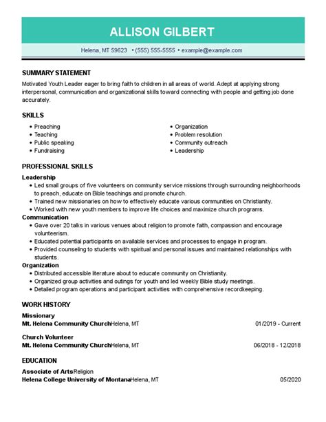 Professional Religion Resume Examples