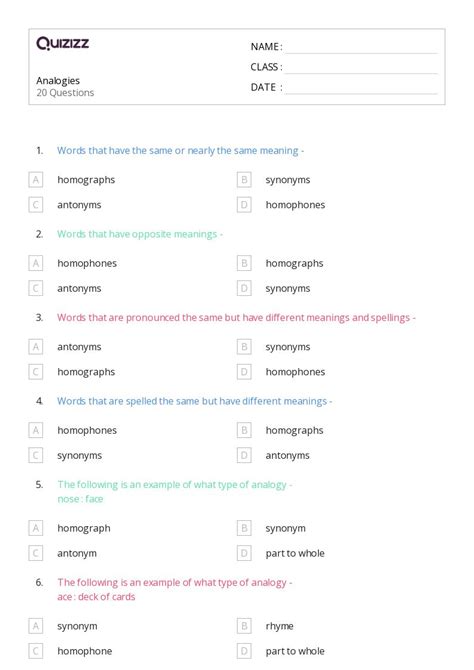 50 Analogies Worksheets For 6th Grade On Quizizz Free And Printable