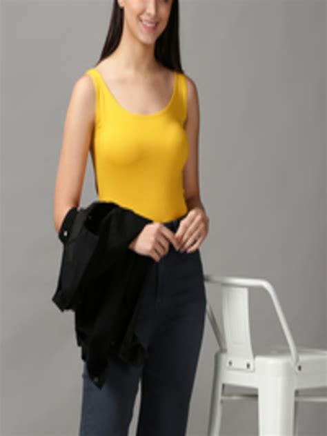 Buy Showoff Mustard Yellow Solid Tank Top Tops For Women 20805468