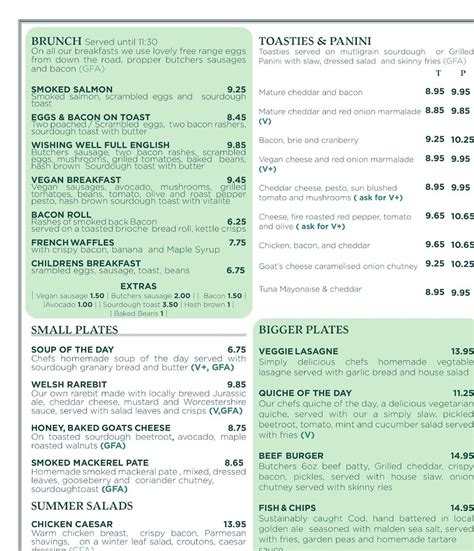 Menu At Upwey Wishing Well Tearooms And Water Gardens Restaurant Weymouth