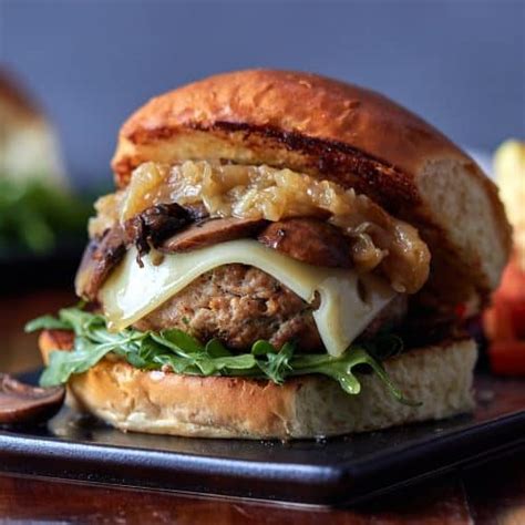 Caramelized Onion Mushroom Swiss Turkey Burger | Casual Epicure