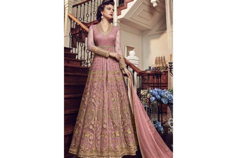 Light Pink Net Embroidered Lehenga Style Anarkali Suit B