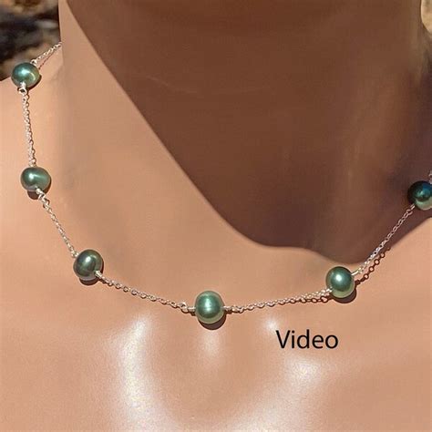 Green Pearl Necklace Etsy