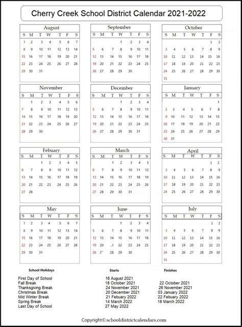 Cherry Creek School District Calendar 2021-2022 School District Calendars