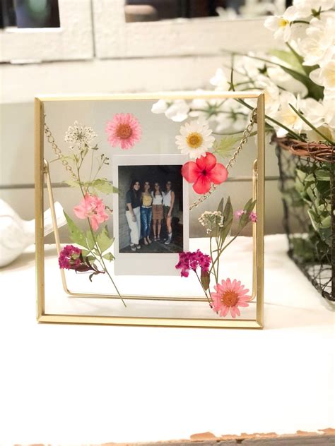 Pressed Flower Custom Polaroid Gold Frame Birthday Gift Etsy