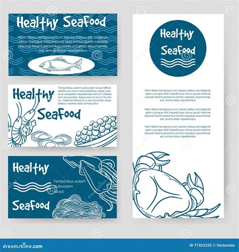 Seafood Cards Vector Template Set Hand Drawn Vector Illustrations