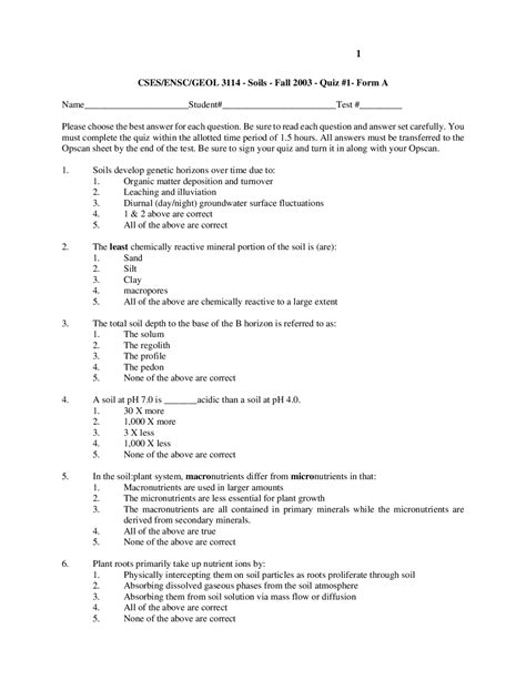 41 Multiple Choice Questions On Soils Quiz 1 Cses 3114 Docsity