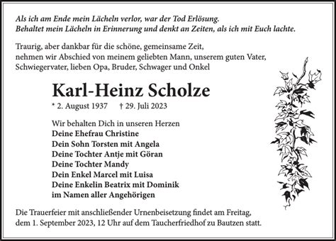 Karl Heinz Scholze Traueranzeige Sächsische Zeitung