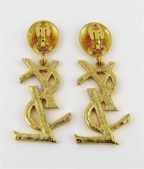 Yves Saint Laurent YSL Vintage Massive Diamante Logo Dangling Earrings For Sale at 1stdibs