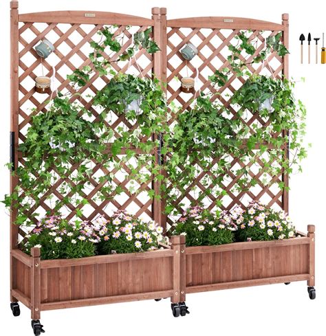 Outsunny Banc De Jardin En Bois Avec Treillis Pour Plantes Grimpantes