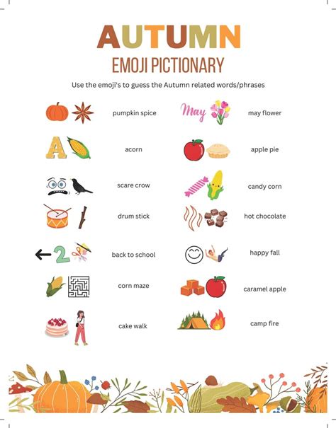 Fall Emoji Pictionary Printable Autumn Games Fall Time Etsy Hong Kong