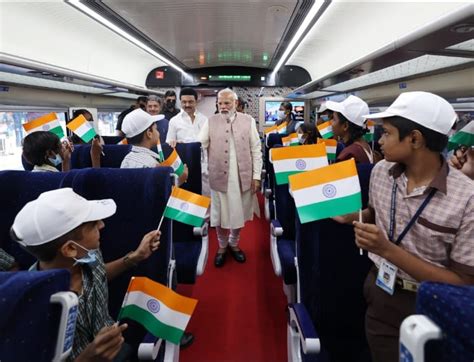 PM Flags Off Chennai Coimbatore Vande Bharat Express At MGR Chennai