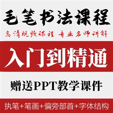 毛笔书法教程零基础自学入门教学视频课件行书楷书软笔书法网课程虎窝淘