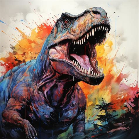 Pintura De Un Dinosaurio Con La Boca Abierta Y La Boca Bien Abierta Ai