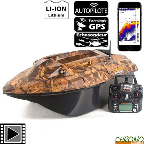 Bateau Amorceur Carp Design V80 Echo Gps Camo Chrono Carpe