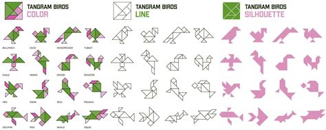 Tangram Puzzle Set Of Tangram Birds And Fish Color Line And