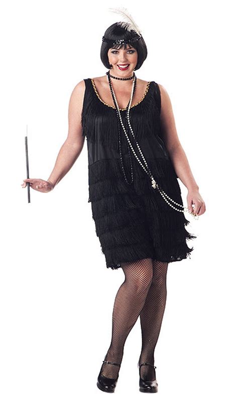 1920s Jazz Time Flapper Womens Costume Dress Black Plus Size 1x 2x 3x