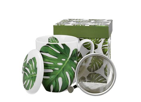 Kubek z zaparzaczem i pokrywką porcelanowy DUO MONSTERA 360 ml Duo